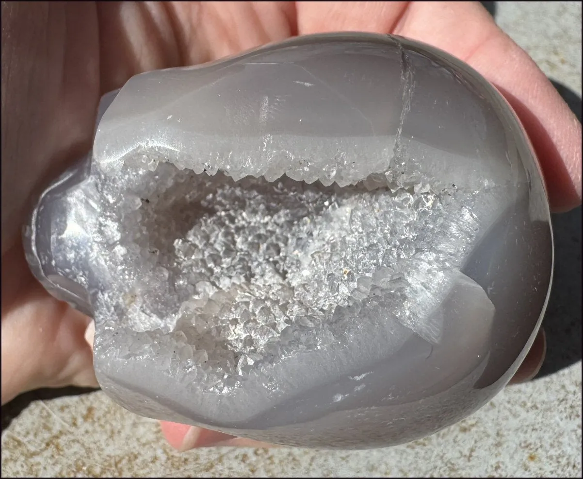 XL Agate GEODE Crystal Skull with large Druzy Lined VUG!