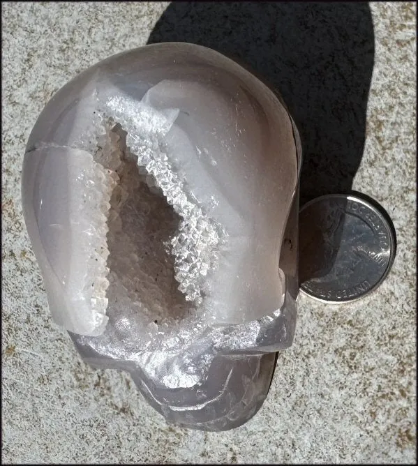 XL Agate GEODE Crystal Skull with large Druzy Lined VUG!