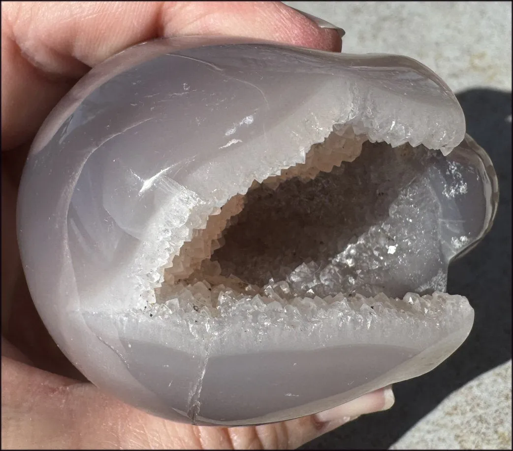 XL Agate GEODE Crystal Skull with large Druzy Lined VUG!