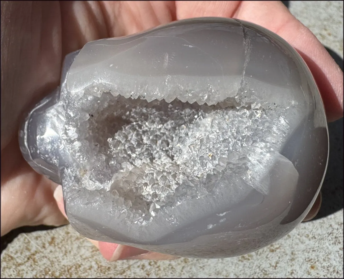 XL Agate GEODE Crystal Skull with large Druzy Lined VUG!