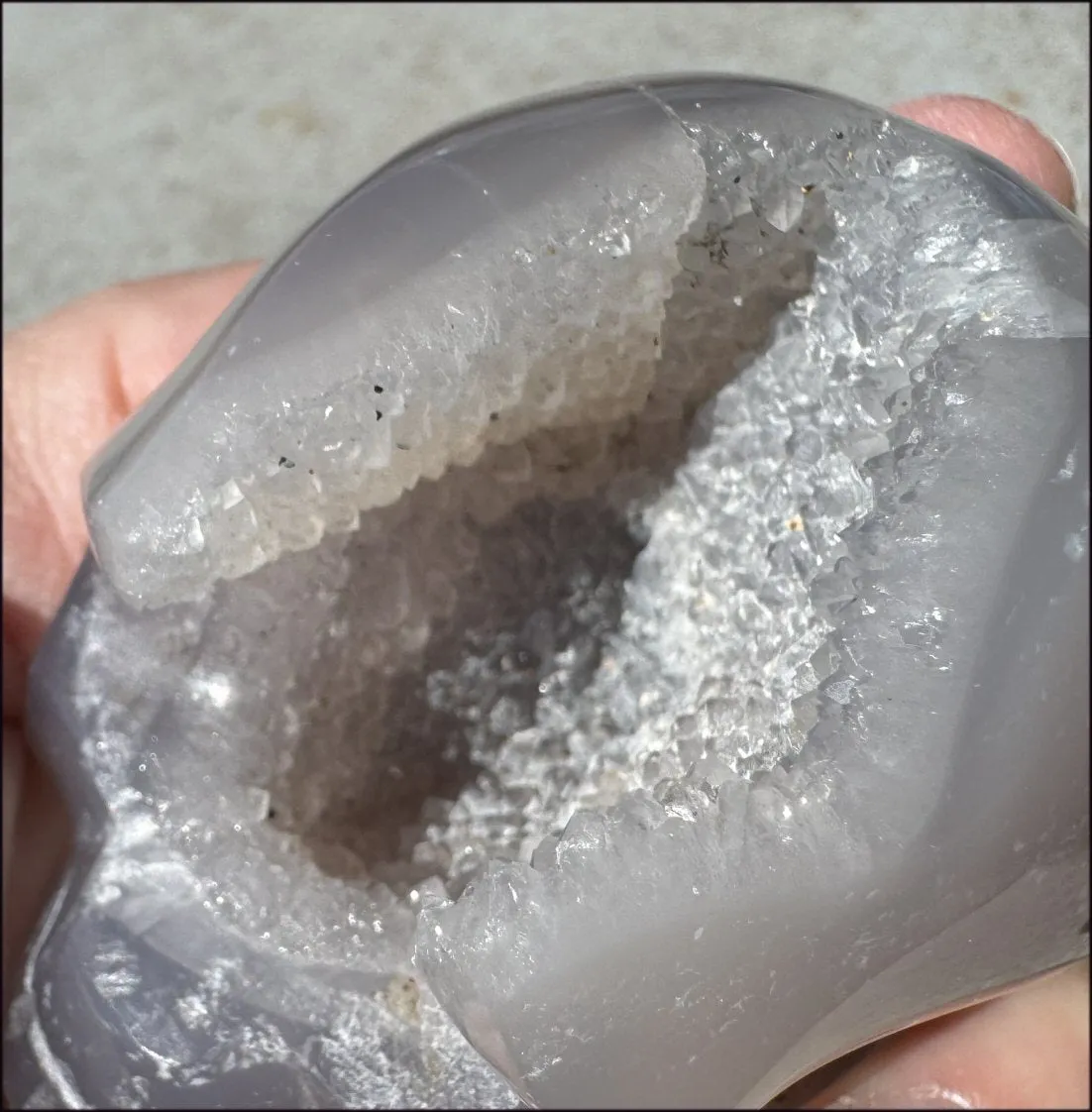 XL Agate GEODE Crystal Skull with large Druzy Lined VUG!