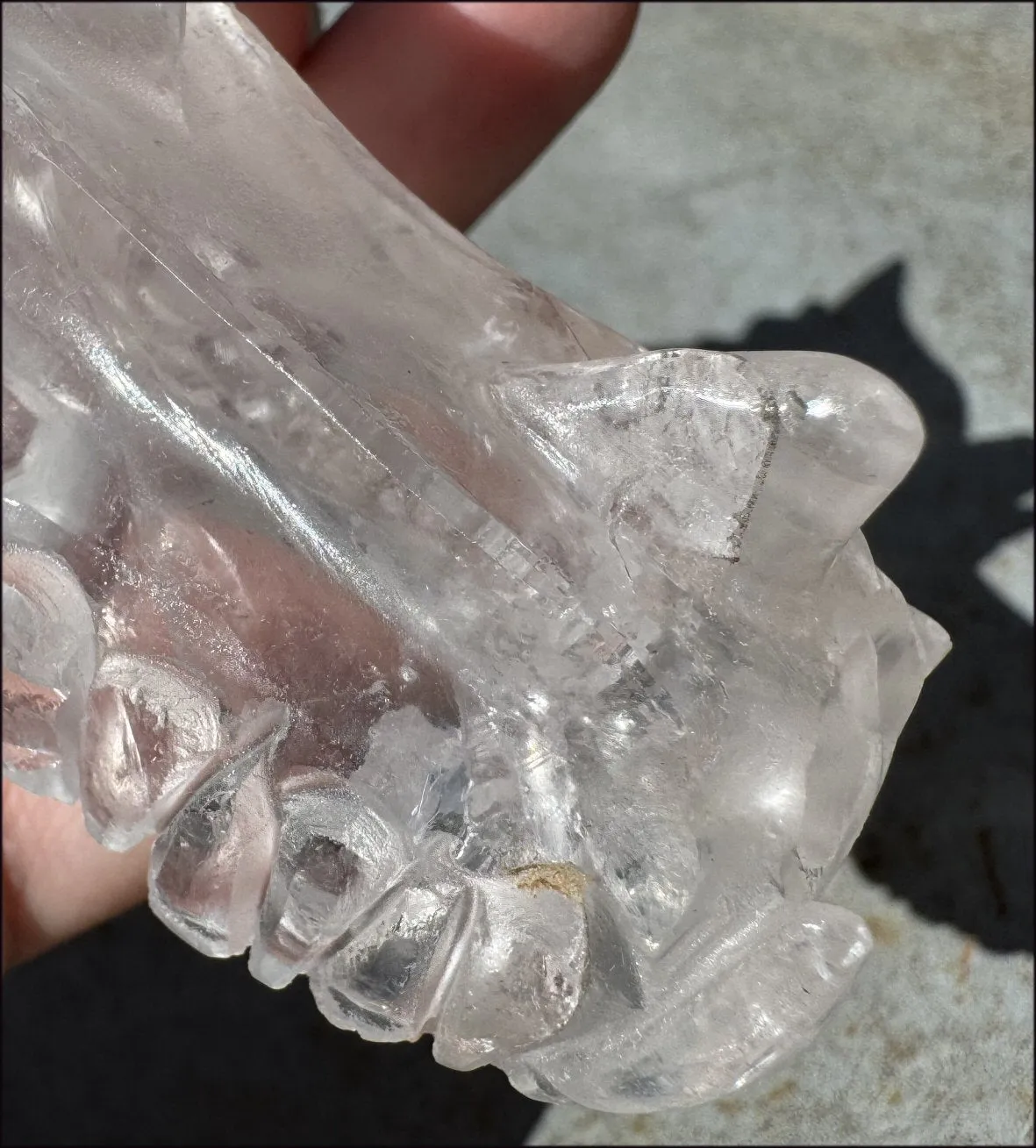 XL Quartz DRAGON Crystal Skull with Hematite, Rainbows - Needs Good Home!