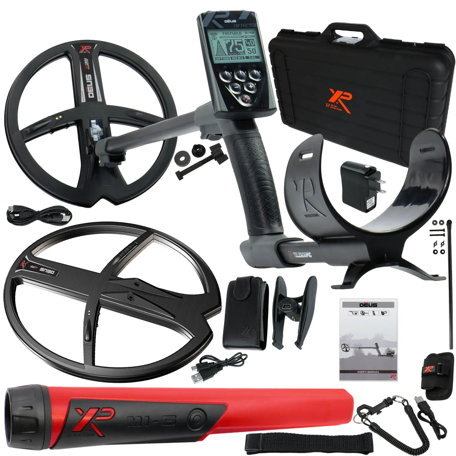 XP Deus Metal Detector w/ MI-6 Pinpointer, Remote and 2 X35 Coils