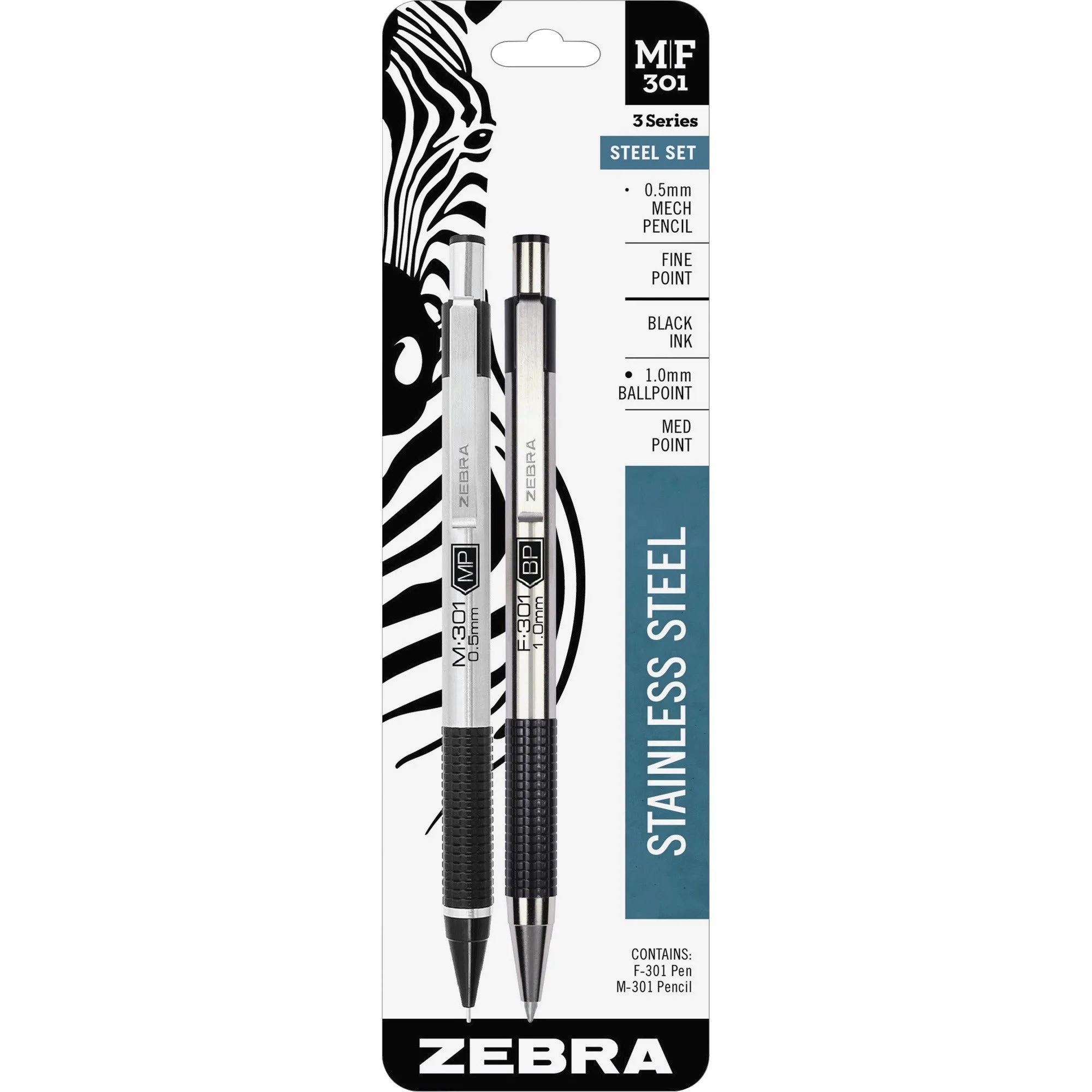 Zebra Pen M/F-301 Nonslip Grip Pen and Pencil Sets